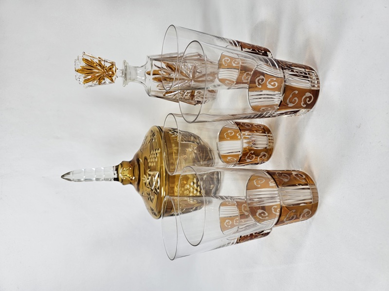 Skål slipat glas, karaff, 5 glas