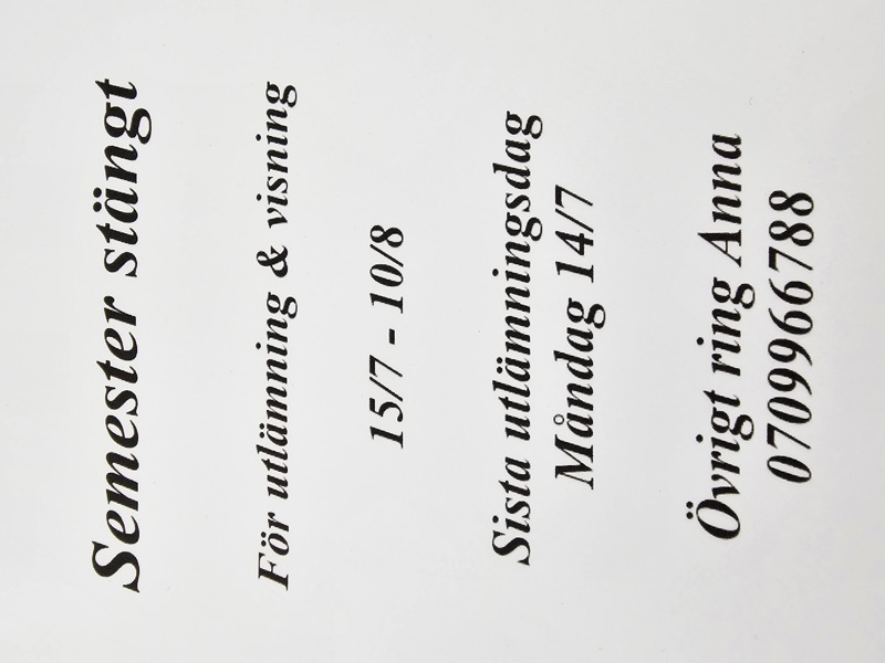SEMESTERSTÄNGT 15/7 - 10/8