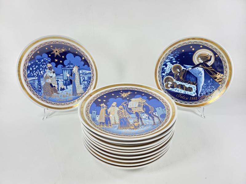 Bavaria, jultallrikar, 12 st, äkta kobolt