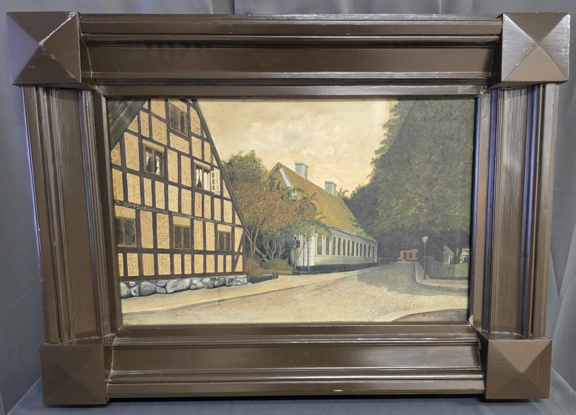 A.Lindqvist, oljemålning "Lindforska huset Lund" signerad