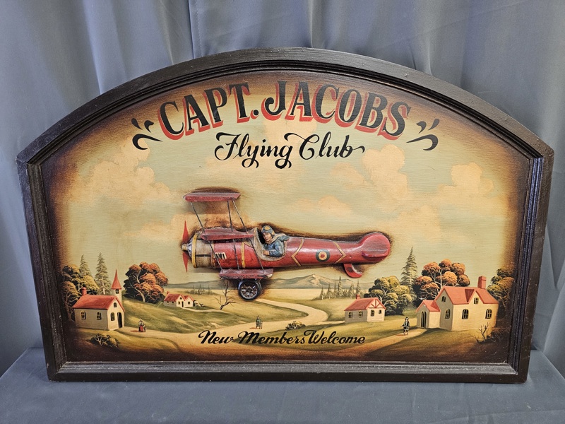 Tavla, "Capten jakobs Flying club" bemålat trä