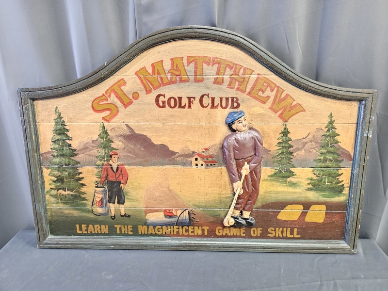 Tavla "St Matthew golf club" bemålat trä