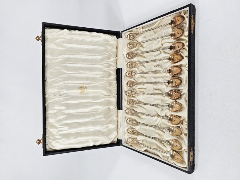 Drinkskedar, 12 st, nysilver, 1-12