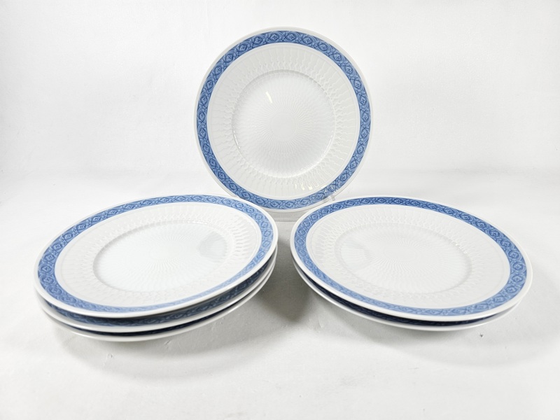 Arnold Krough, 6 mattallrikar "Blå vifte" Royal Copenhagen