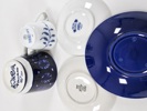 Parti kaffe/tefat, Koka, Mona amie, Blå eld samt kopp Arabia och en kopp m fat Blue Flute, Royal copenhagen